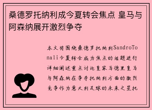 桑德罗托纳利成今夏转会焦点 皇马与阿森纳展开激烈争夺